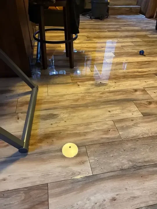 Standing water covering a wood look floor